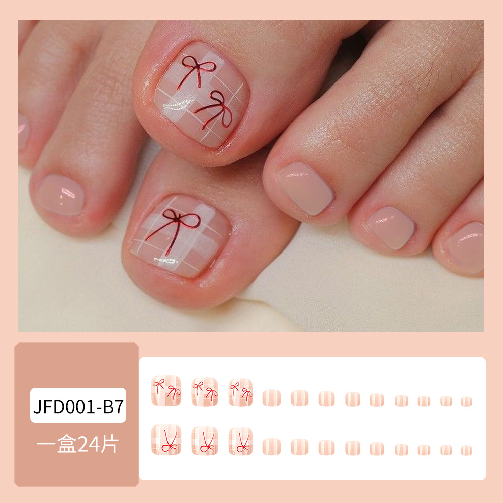 Chicas calientes con lazo de uñas 24 piezas Parche de uñas a cuadros desmontable Venta caliente transfronteriza al por mayor image 3