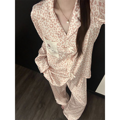 韩系甜美可爱Kitty豹纹睡衣女春秋季新款宽松长袖长裤家居服套装