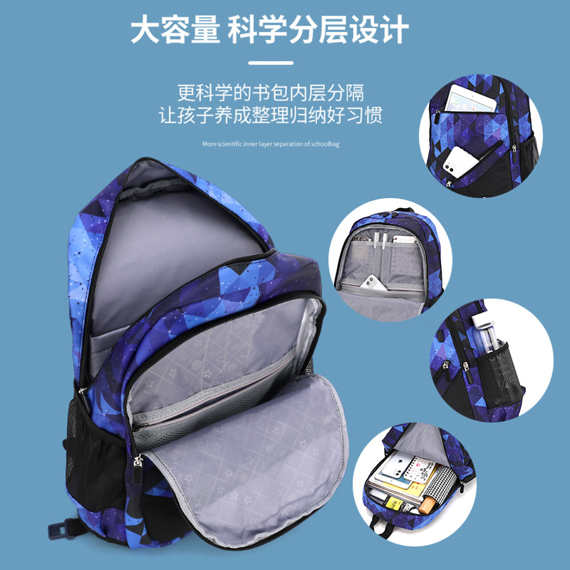 Mochila de tracción de cabello de peces naturales para niños de primaria y secundaria, tres piezas, mochila desmontable, portátil transfronterizo