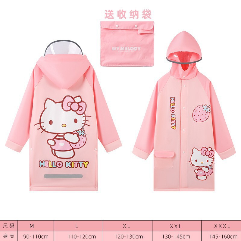 Sanrio Children's Kuromi Raincoat Girls' Thickened Primary School Students' Loose, Lightweight, Fashionable Hooded Quick-Drying Raincoat