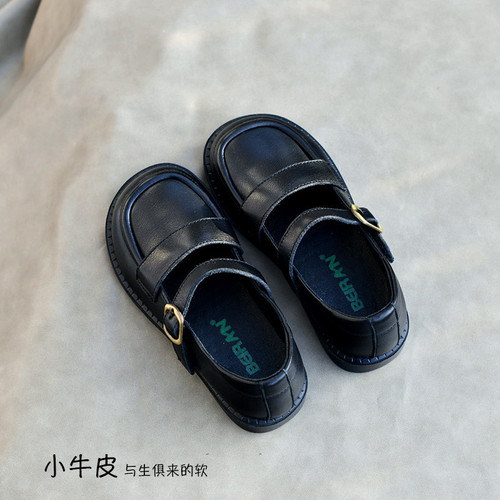 Girls' genuine black leather shoes campus performance shoes  new spring and autumn single shoes baby British soft-soled shoes