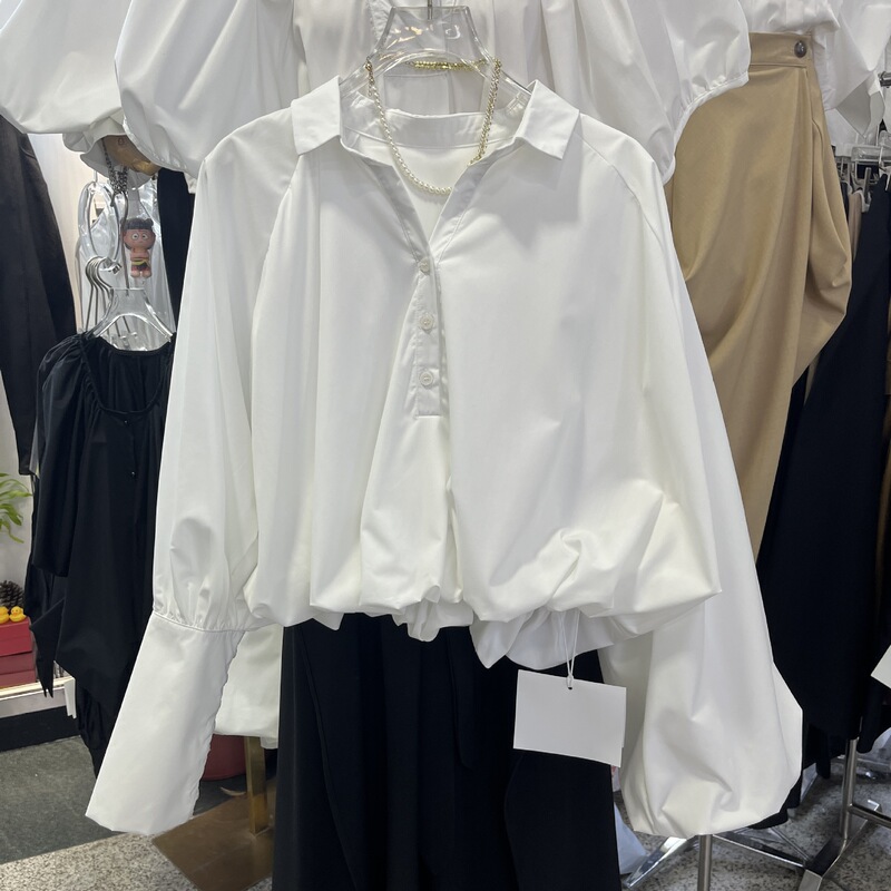 Designer French Bat Sleeve Long Sleeve White Shirt for Women 2025 New Loose Lantern Sleeve Shirt