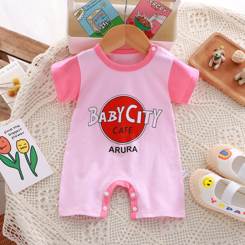 Summer clothing Newborn baby pure cotton short-sleeved thin open-bottom crawler outfit Infant one-piece clothing Hasty