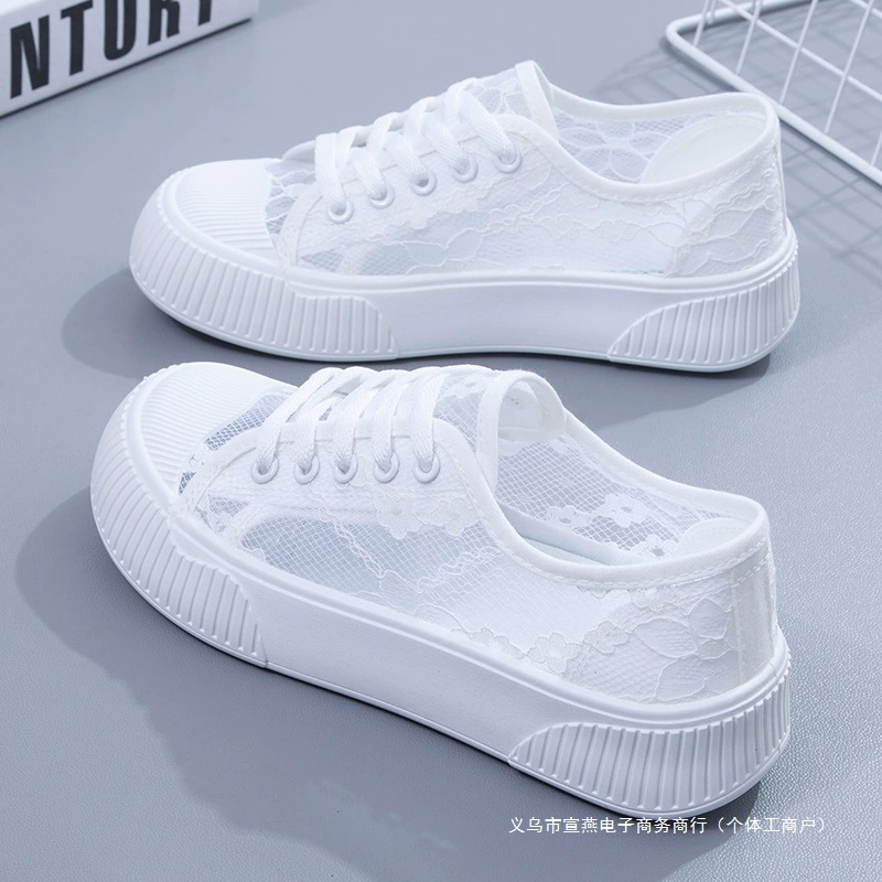 Women's shoes 2025 new spring and summer lace breathable mesh shoes small fragrance style single mesh cookies flat-soled thin white shoes