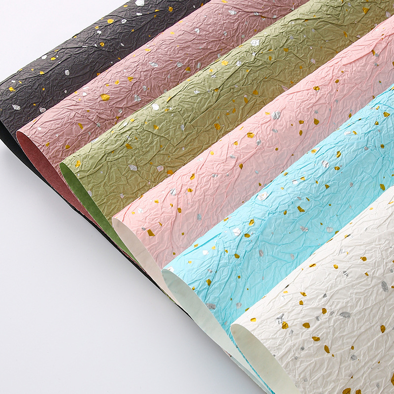 Papel de piedra de papel de papel de oro de plata de textura hecha a mano Papel plegado de textura ramo de flores de papel de embalaje Flores materiales de flor