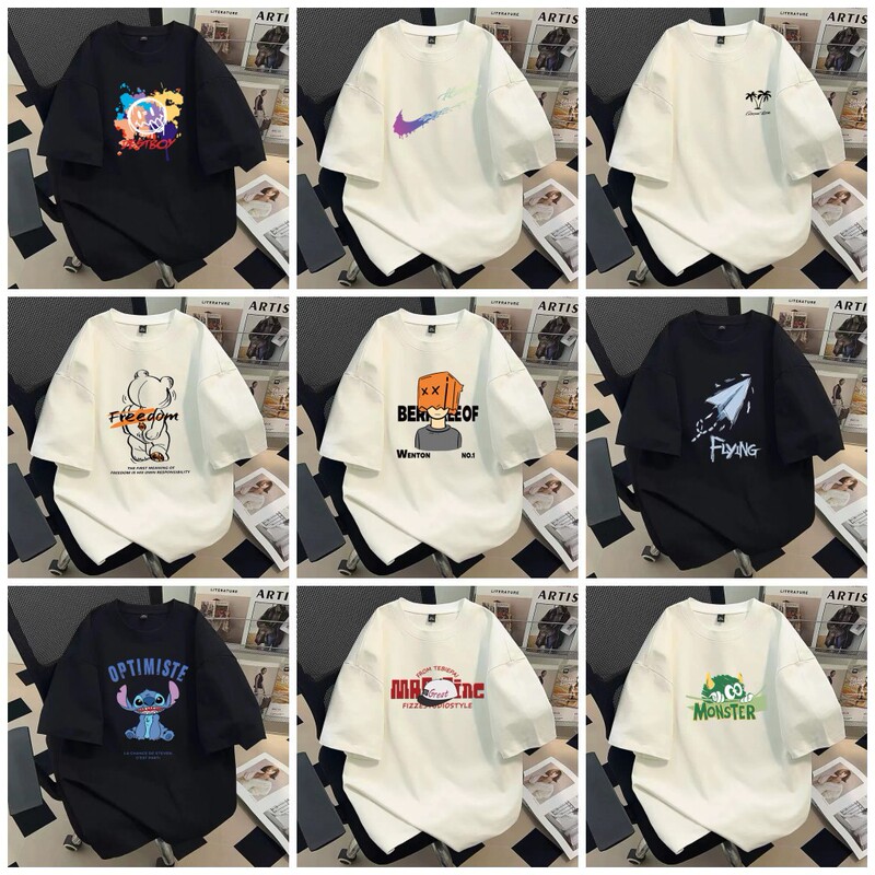 Summer Ripper Handsome Ins Popular Brand Loose Casual Heavy Cotton Short-sleeved T-shirt American-style Youth Men's Half-sleeved Cartoon Top Summer Ripper Handsome Ins Popular Brand Loose Casual Heavy Cotton Short-sleeved T-shirt American-style Youth Men's Half-sleeved Cartoon Top