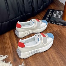 新款小众松糕鞋拼色休闲复古魔术贴休闲鞋春夏季厚底增高小白鞋女