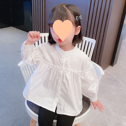Women's Spring and Autumn Long Sleeve White Collared Shirt Children's Casual Loose Baby Spring Outfit Base Shirt