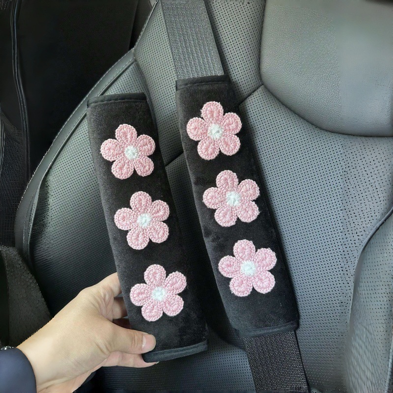 Car Seat Belt Shoulder Cover Flower Car Soft Anti-Strangle Protective Cover Lady Goddess Car Interior Decoration