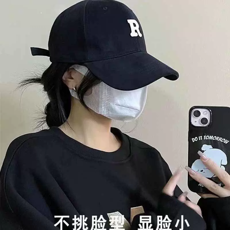 秋冬季R标棒球帽百搭遮阳弯檐帽子显脸小时尚运动简约鸭舌帽轻便