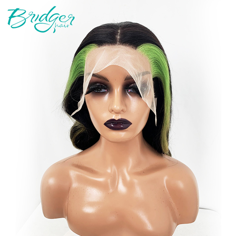 13*4 lace wig side pick two strands of 613 dyed green human hair Wigs_voghion.com