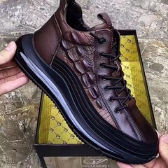 Men's 2024 Leisure Shoes with Leather Surface, British Fashion Men's Shoes, Thick Sole, Height Increasing, Black Trendy Low-Top Shoes for Men, Wholesale