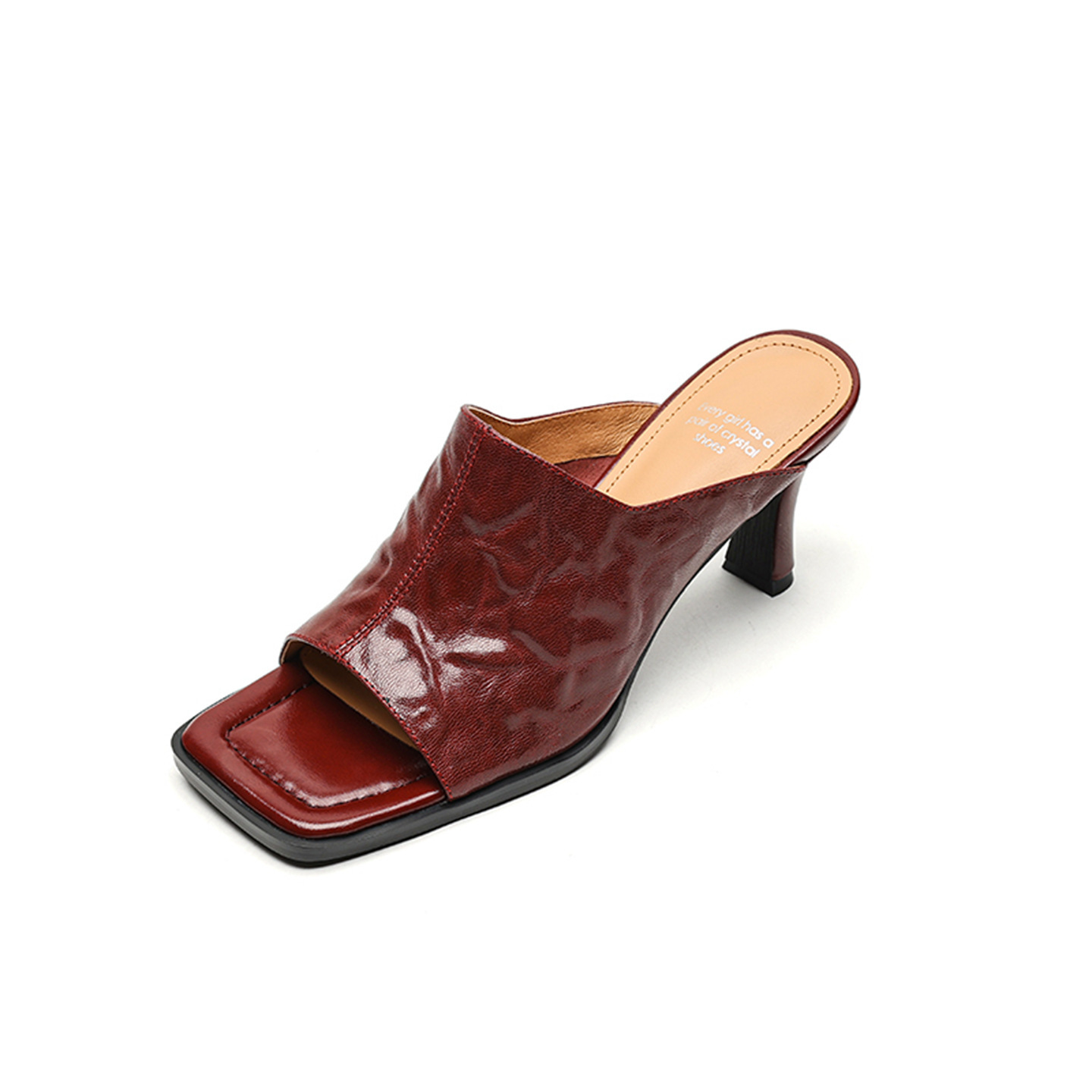 Sandal cao gót nữ hở mũi quai ngang da dê gót 7 cm kiểu Hàn Quốc — đen