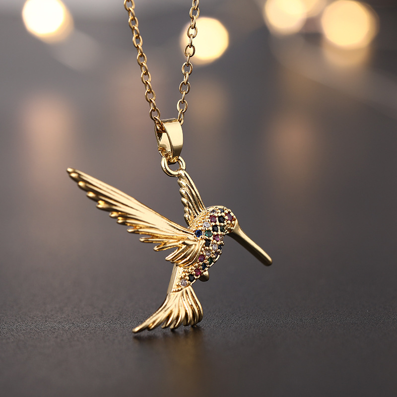 10g Weight Zircon Inlay Material Pendant Necklace Classification Simple Style Bird Copper Inlay Zircon Pendant Necklace