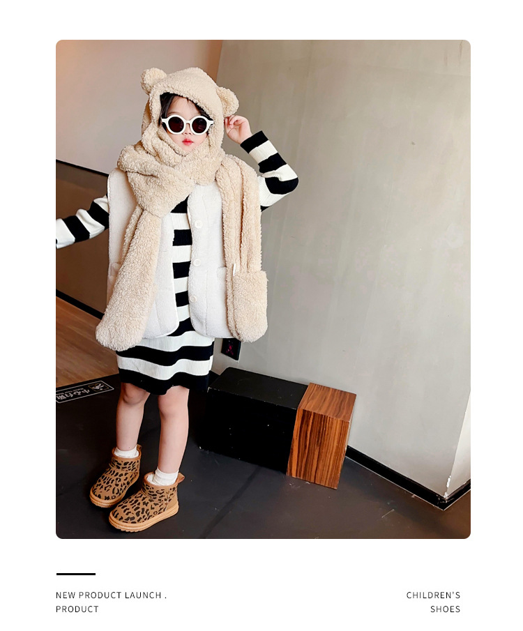 Children's leopard print snow with thick fleece and warm soft sole, medium to children's winter boys' large shoes,_voghion.com