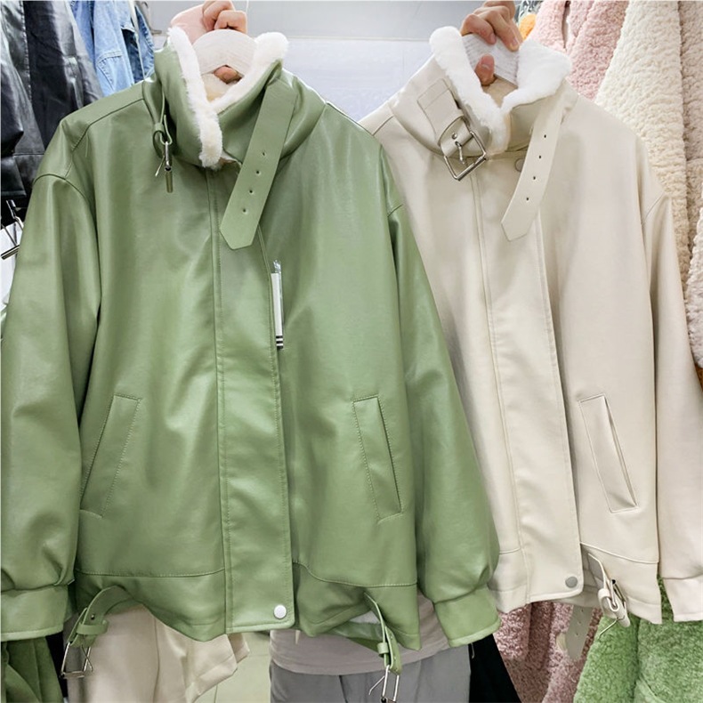 ChicShe Giacca da motociclista in pelle di pecora corta da donna, stile coreano, in lana d'agnello, in cotone_voghion.com