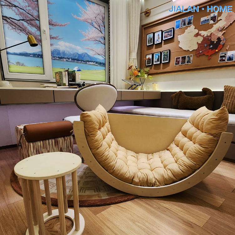 Jialan Kidsren's Rocking Chair Baby Recliner Solid Wood Multi-Functional Rocking Chair Soothing Cradle Sensory Training Baby Rocking Bed