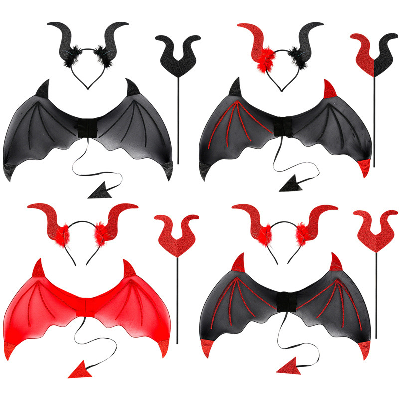 Nuevos productos de venta caliente fiesta de Halloween COS demonios cuerno disfraz de maquillaje de baile espectáculo props alas set TK