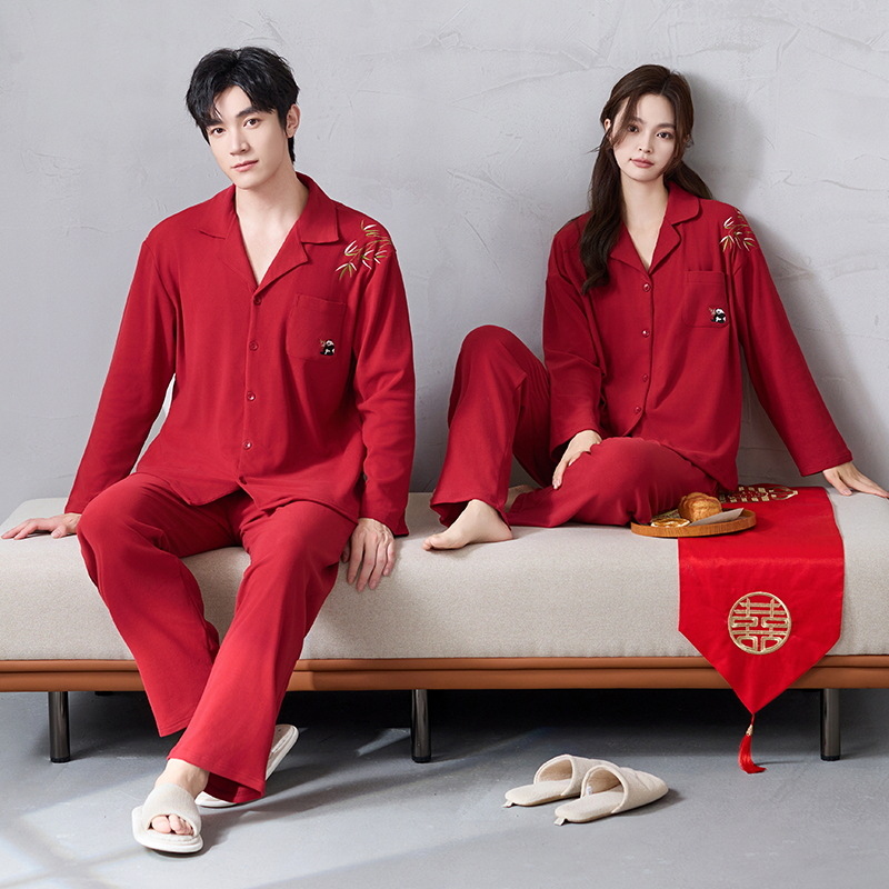 Pijamas de boda, nuevo matrimonio, vestido de terciopelo rojo, mujeres, otoño y invierno, hombre, nobles, parejas, pijamas, otoño y invierno