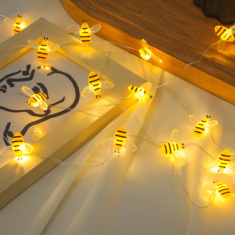 跨境新款蜜蜂造型LED铜线灯串室内房间花园氛围感装饰灯串