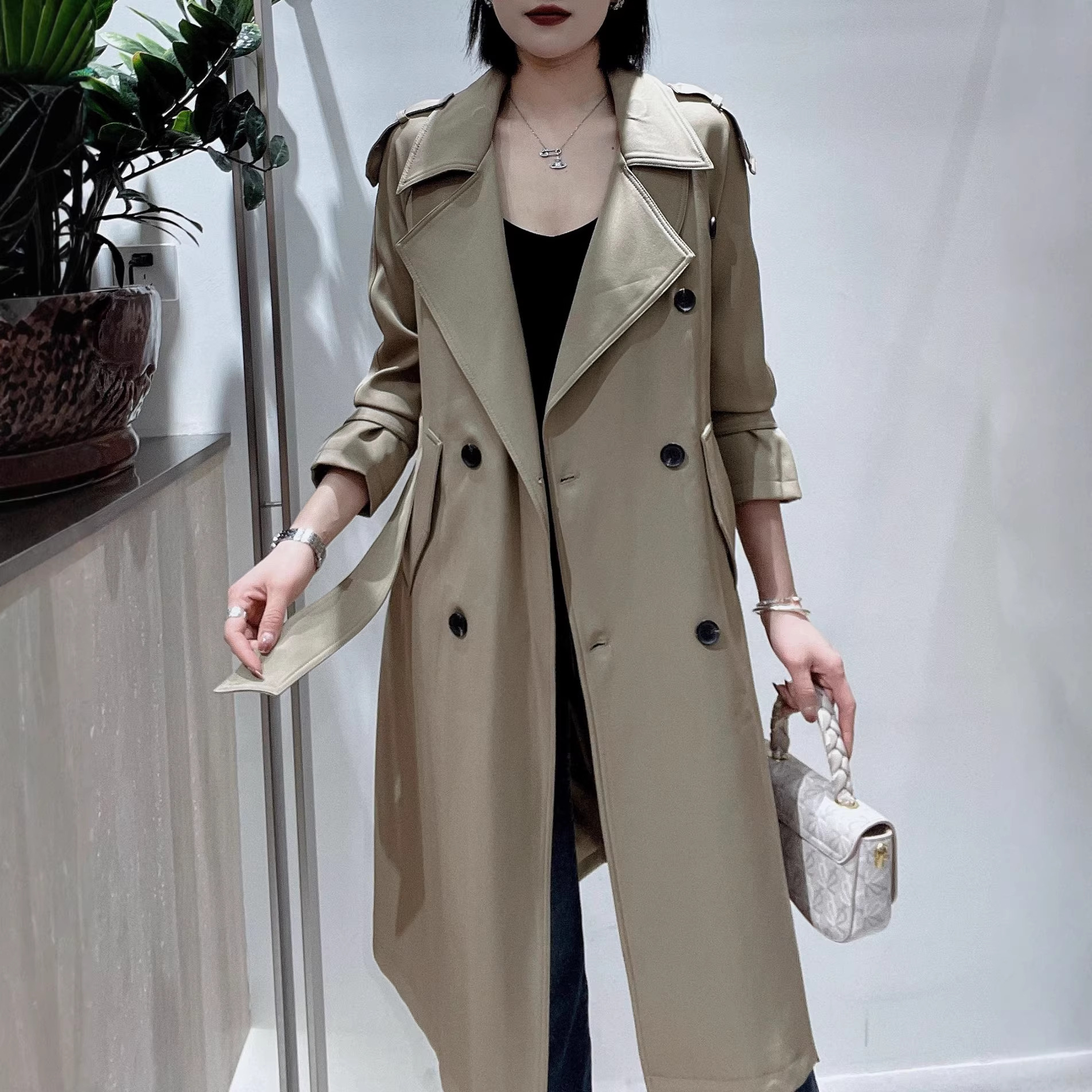 Khaki Trench Coat for Women, Mid-Length, 2026 Spring and Autumn New Style, Double-Breasted, British Style, for Petite Girls