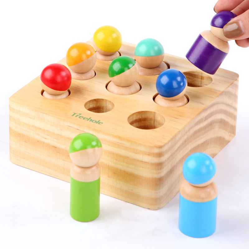 Montessori para niños de madera socket villano cilindro jardín de infantes Ilustración rompecabezas educación temprana coordinación mano-ojo bloques de construcción juguete