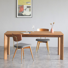 北欧纯实木餐桌长方形中古侘寂风法式复古家用柚木大饭桌全实木桌