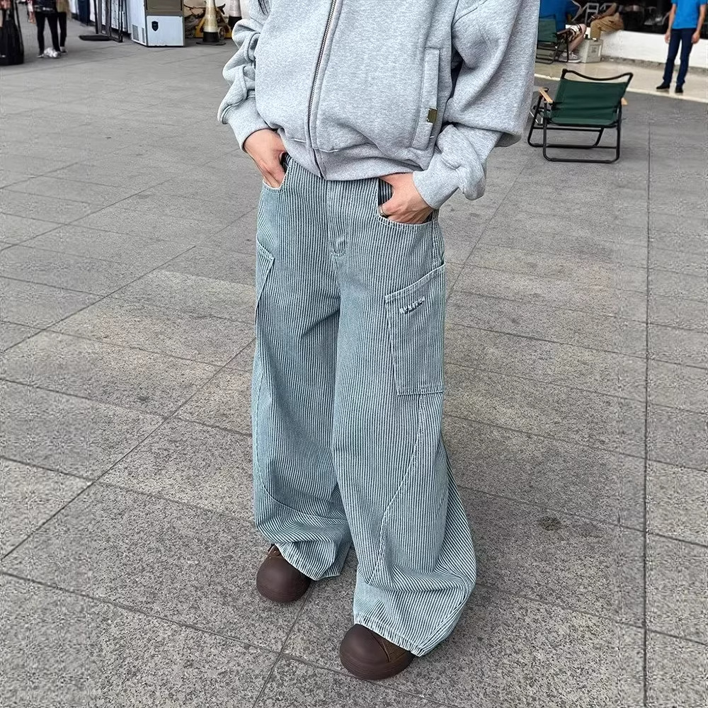 Vintage Americana High-Waist Wide-Leg Distressed Denim Jeans for Women Relaxed Fit Blue S-XXXL_mkmklike.com
