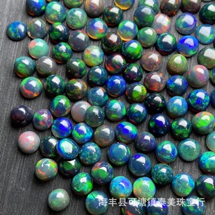 天然欧泊圆形黑欧泊颜色鲜艳形状饱满火彩绚丽DIY天然欧泊批发-阿里巴巴