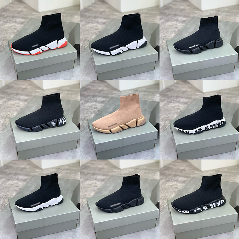 Factory Direct Sales Paris Version 2.0 Sports Socks Shoes 2025 Autum Couple Shoes Elastic Knitted Thick-Soled High-Top Shoes
