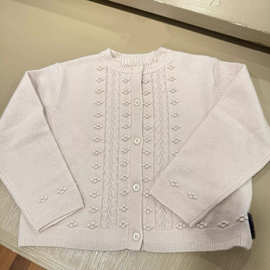 秋冬新款女大童羊毛混纺纯色百搭软糯针织开衫立体勾花羊毛衫