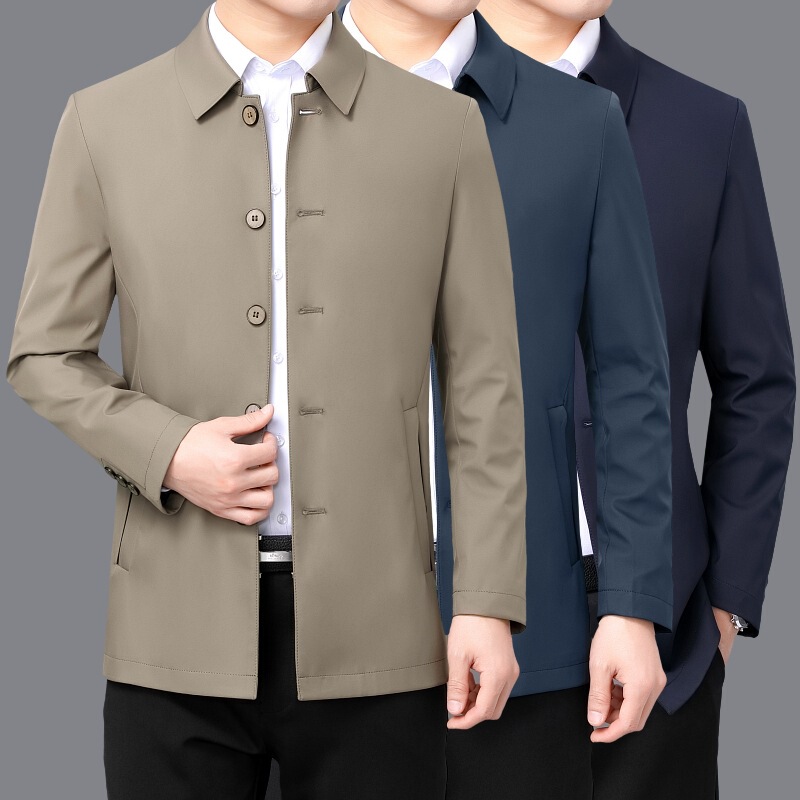 Brand Mulberry silk men's jacket loose plus size all-match jacket men's business casual middle-aged dad thin jacket