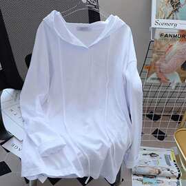大码80-300棉春秋夏季薄款长袖情侣恤新款宽松防晒恤连帽上衣