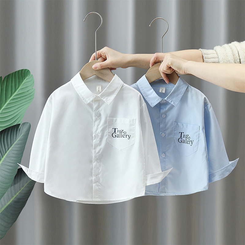 7821 Ropa para niños Camisa de manga larga de otoño para niños 2025 Nuevo estilo de primavera y otoño Camisa blanca de primavera para niños