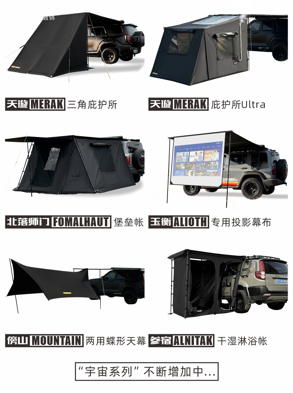 Jensen Outdoor Blackened Car Side Tent Black Rubber Canopy Tent Aluminum Side Tent Off-road Awning Camping Room Car Yutian