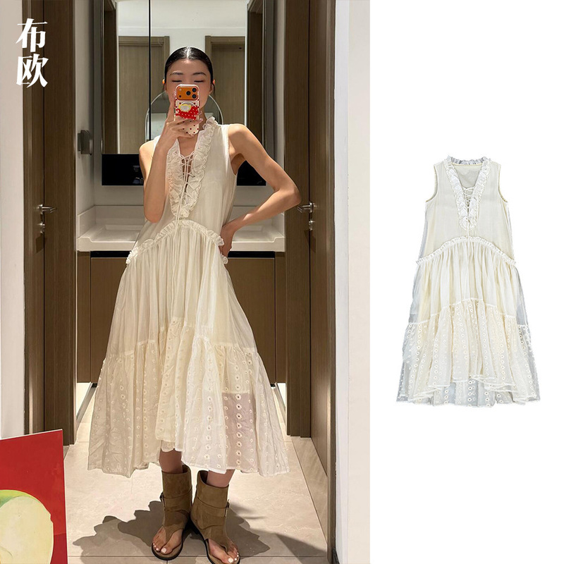 "80 Lyocell Tencel Fabric" French-Style Irregular Hem Long Dress with Drape Effect, Nanyou Women's Wholesale Dress