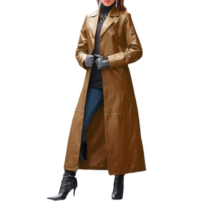 Unisex [in Stock] Autumn Fashionable Solid Color Slim Fit Pu Leather Extended Length Leather Jacket Coat