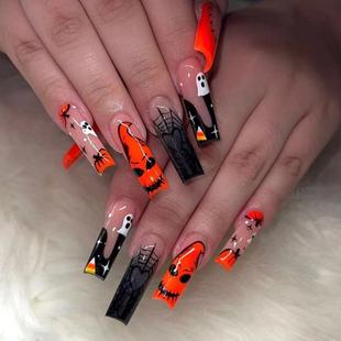 Cross-border Hot Selling Halloween Sweet Cool Ghost Spider Pumpkin Monster High-end Long Water Drop Fake Nail Finishes
