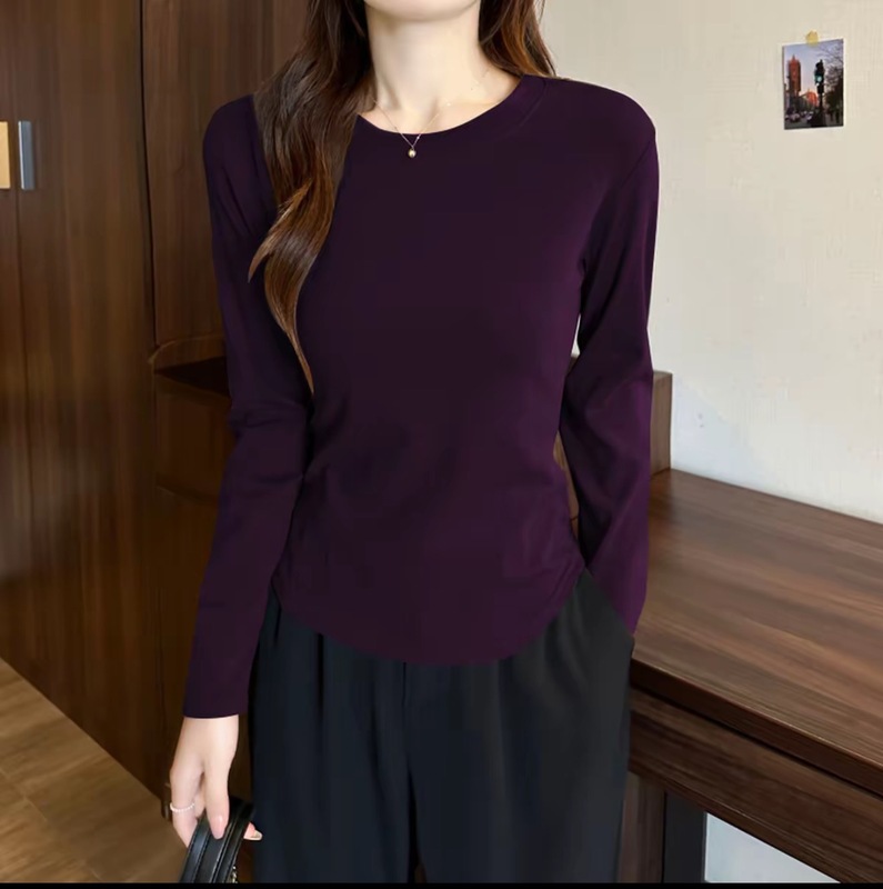 正肩长袖打底衫女内搭秋季新款打底t恤女修身高级感显瘦不规则|undefined