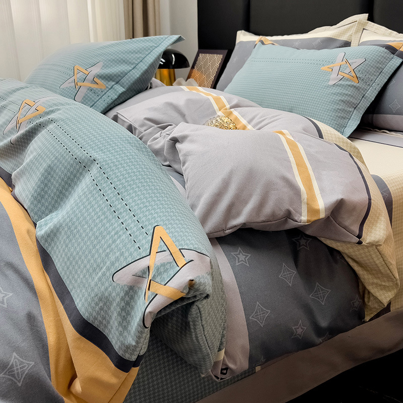 Sábanas de algodón para la piel, ropa de cama de cuatro estaciones, cubierta de edredón grueso de alta calidad, 100 algodón pulido, cuatro piezas