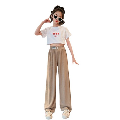 Kids' Wide Leg Pants Summer Sporty Casual Pants 2024 New Style Trendy Summer Outfit Pants for Big Children Straight Leg Pants