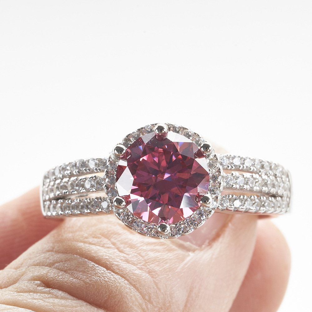 2 / 3 quilates anillo de piedra rosa s925 plata esterlina joyería fabricante de anillo de piedra de piedra de piedra de color