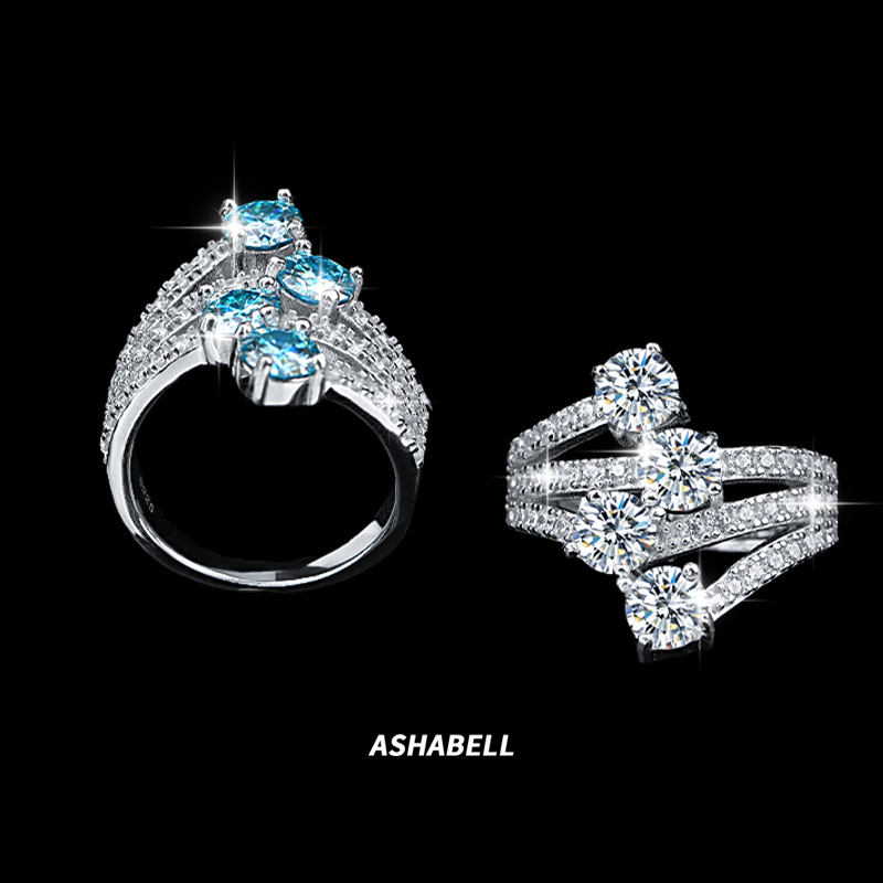 Wholesale White Blue Moissanite Sterling Silver Ring Finger Ring Fashion S925 Sterling Silver Ring Wedding Proposal Ring