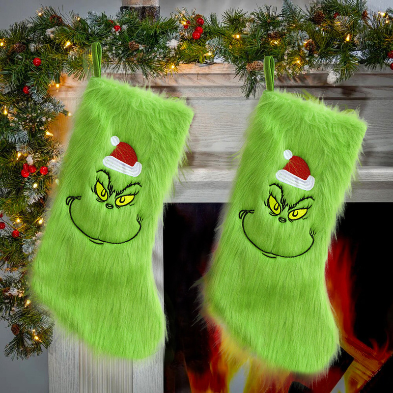 Christmas Stocking Grinch Green Monster Embroidered Christmas Stocking Gift Bag Christmas Decorations Christmas Tree Fireplace Hanging Ornament Christmas Stocking Grinch Green Monster Embroidered Christmas Stocking Gift Bag Christmas Decorations Christmas Tree Fireplace Hanging Ornament