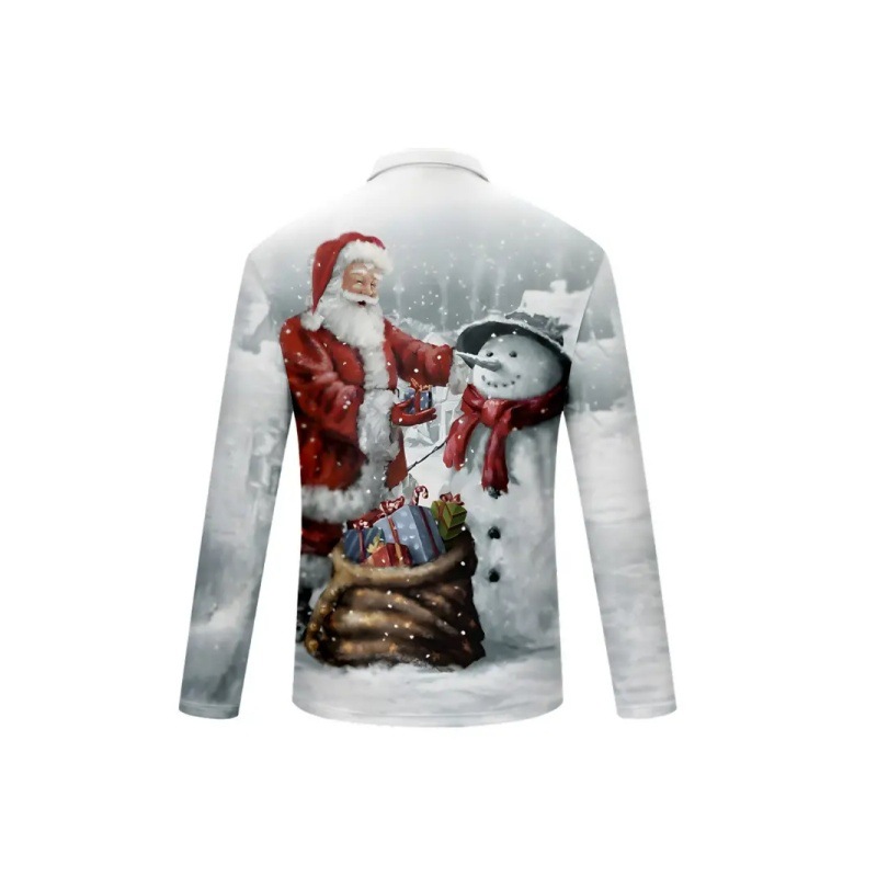 Divertido Papá Noel con estampado 3D para hombre primavera y otoño solapa suelta manga larga cremallera camisa POLO venta directa de fábrica