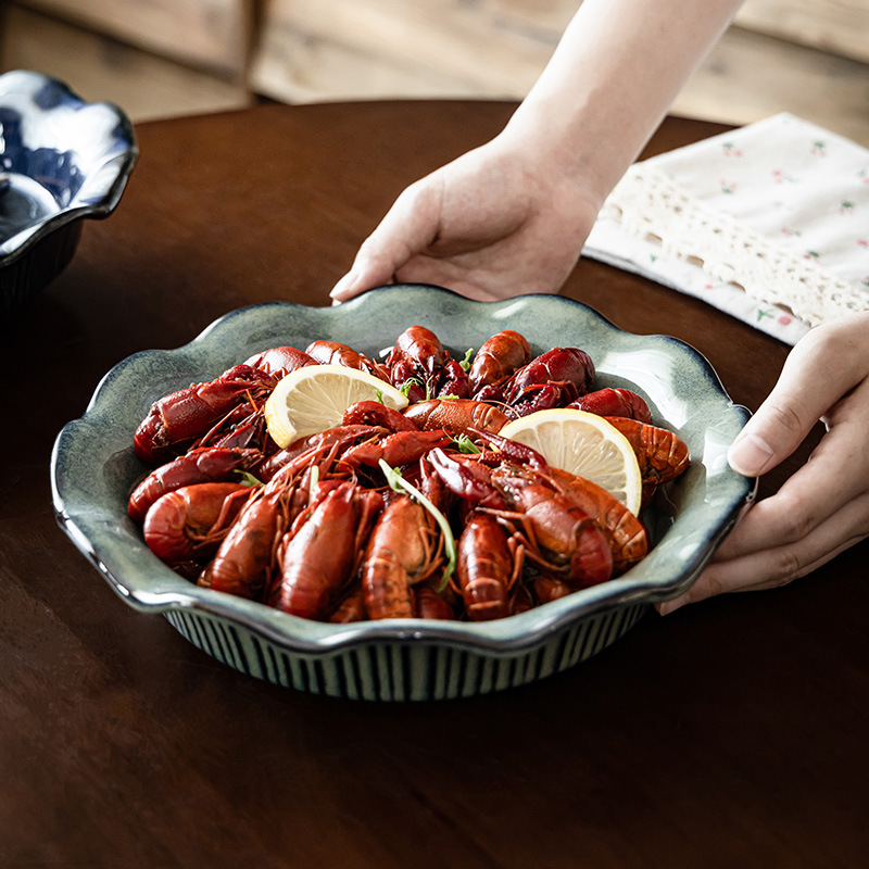 horno retro personalidad de encaje plato de platos irregulares platos de cerámica caseros platos de fruta platos de cangrejo gran platos de sopa