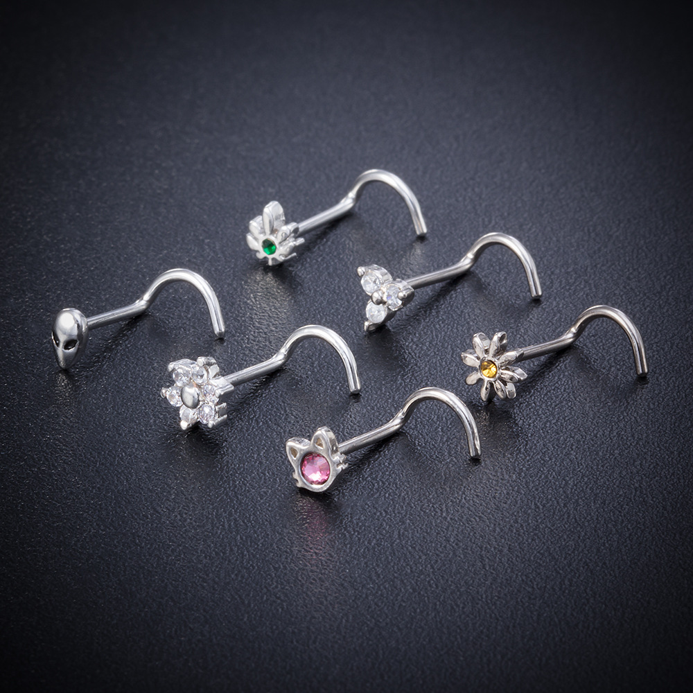 physiological nose piercing with zircon