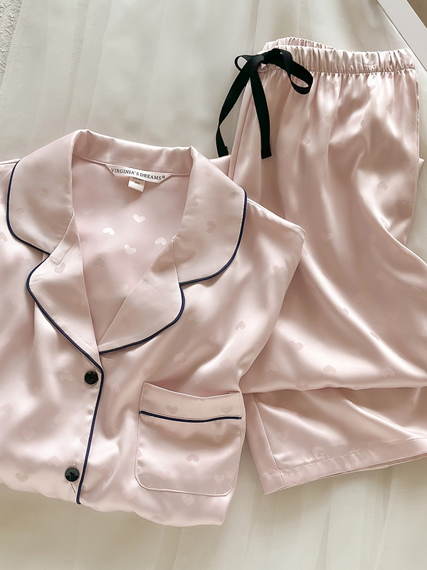 爱心提花~真丝睡衣女春秋长袖女感可外穿家居服套装夏季薄款|undefined