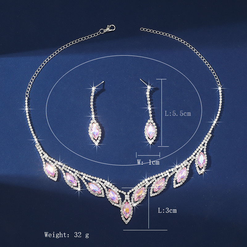 vendite calde Set di orecchini con collana e cristallo di diamanti colorati Set di due pezzi di gioielli multicolori_voghion.com