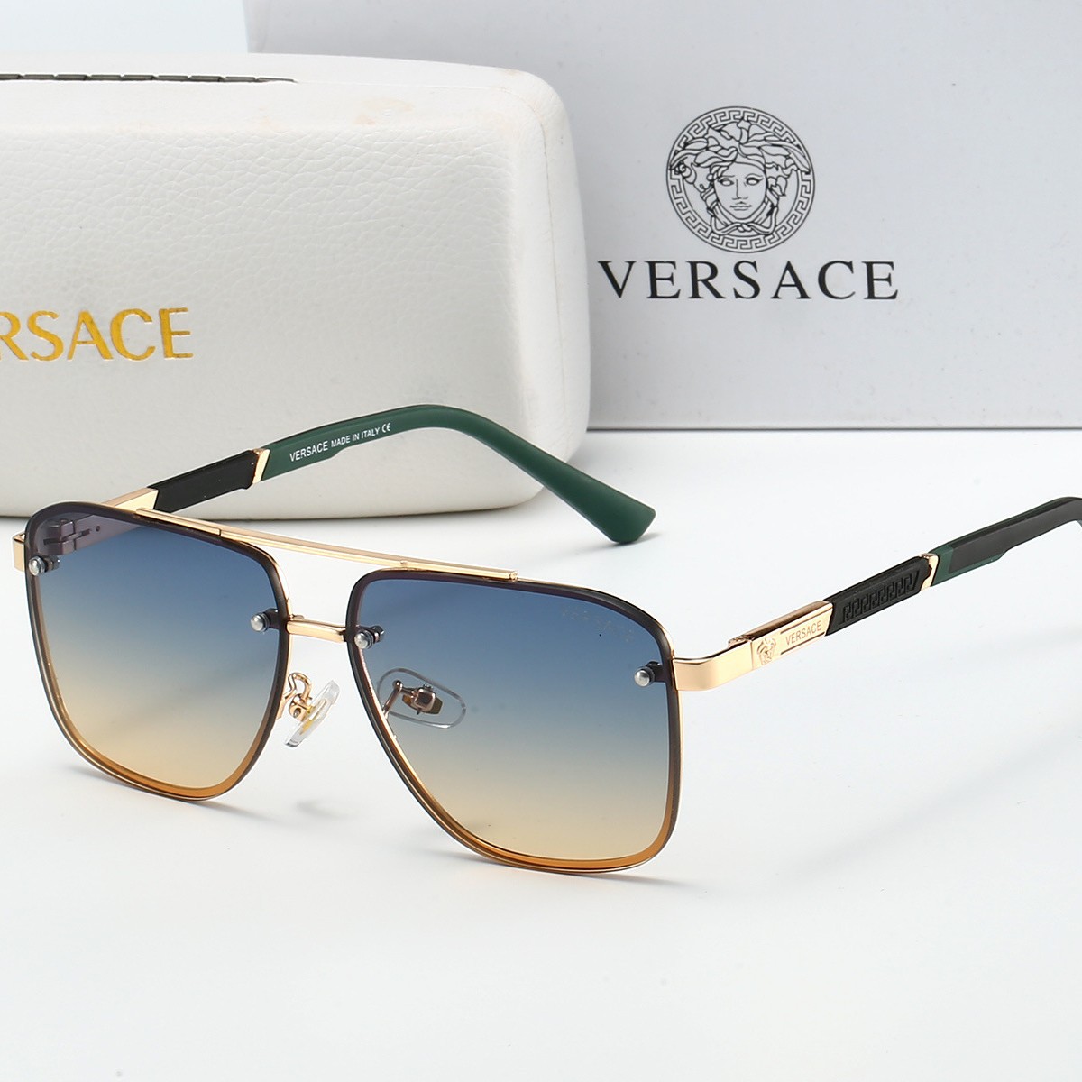 跨境新款复古方框太阳镜人头像欧美时尚无框墨镜 金属休闲遮阳镜